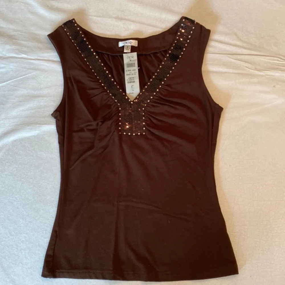 NWT Cache Brown Sequin Top